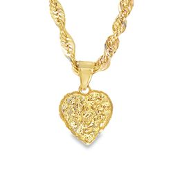 Textured Heart Charm Necklace in Yellow Gold