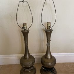 Rare Pair Vintage Antique Bronze Pitcher Table Lamps 28.5" Tall