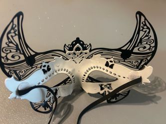 White and Black Masquerade Mask or Halloween mask 8 inches wide like new