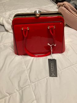 Red Patent Vegan Leather Frame Handbag