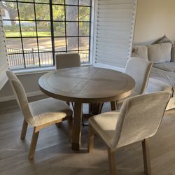 Round Dining Set | Wood Table | 4 Upholstered Chairs