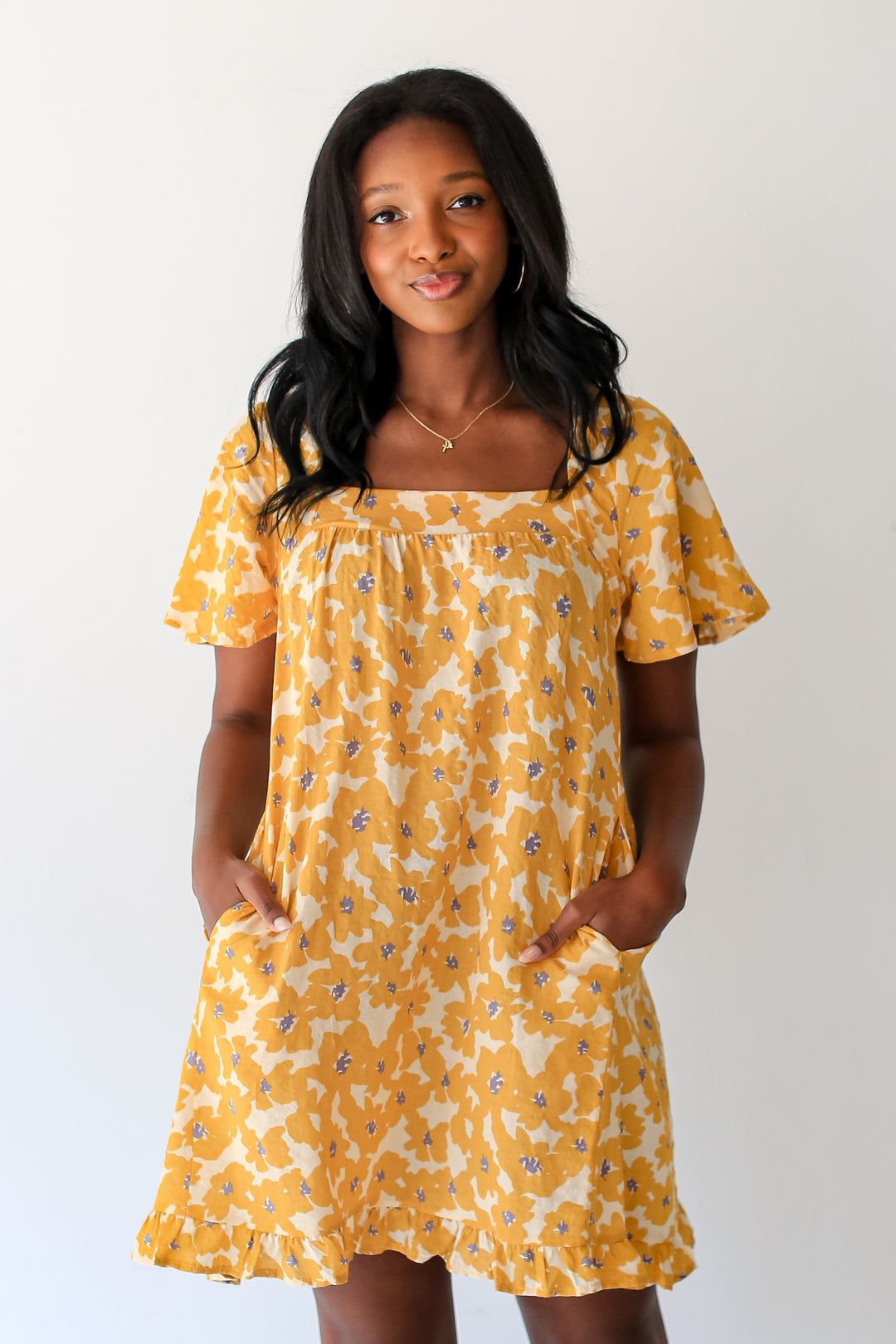Hudson Gray | Dress Up | Mustard Floral Mini Dress | *NEW* With Tags | Size M