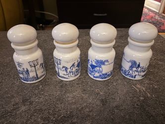 Set of 4 Vintage Milk Glass Apothecary Jars