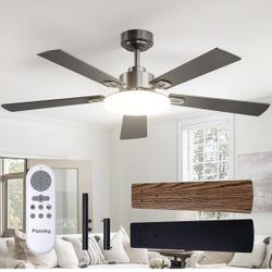 Ceiling Fans with Lights, 52 inch Sleek Ceiling Fan with Light and Remote Control, 3CCT, Dimmable, Reversible, Noiseless, Black Ceiling Fan for Bedroo