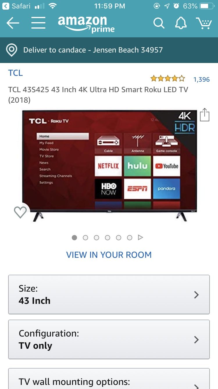 43” TCL Roku 4K TV with Wall Mount