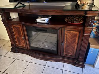 Wood tv stand with storage and chimney