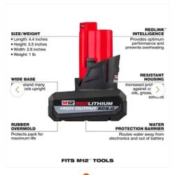 Milwaukee 48-11-2450 M12  RedLithium HIGH OUTPUT 5.0Ah XC5.0 Battery Pack