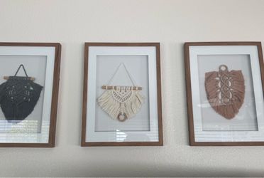 Framed Macrame Wall Art Set of 3 boho / country home decor