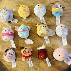 Disney Ufufy Minnie mouse 5" Mini Plush Stuffed Animal pastel  Disney Munchlings Patch 101 Dalmations Warm Chocolate Chip Cookie 4”  Disney Munchlings