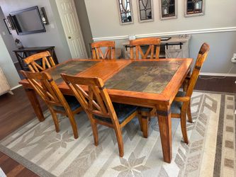 Solid oak and slate table and chairs