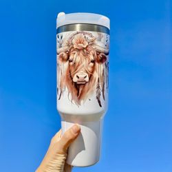 40oz Highland cow tumbler. Stainless steel, comes new in box with lid and straw. Christmas gift Baby Highland Cow In a Bucket 40 oz Tumbler BRAND NEW