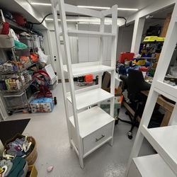 2 White Etagere Bookshelves With Drawer