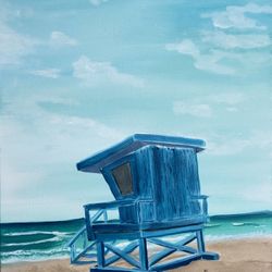 Beach Lifeguard Tower Acrylic Painting 