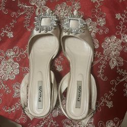 Perla Satin open-toe mule heels Champagne / nude beige Size 40