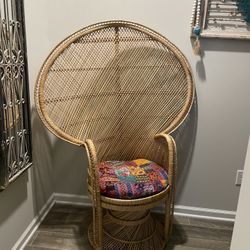 Vintage Peacock Chair With Boho Cushion
