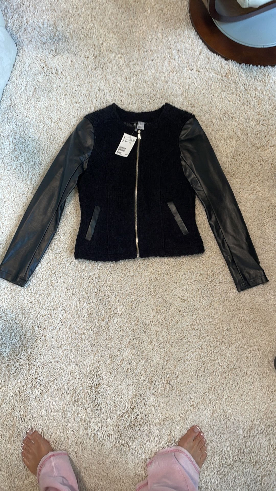Women's Black dress Jacket with Leather Sleeves Size 2 H&M New