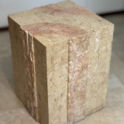 Vintage Mid-Century Modern (MCM), or the 80’s Travertine/Marble Cube Stand, Side Table, Pedestal.