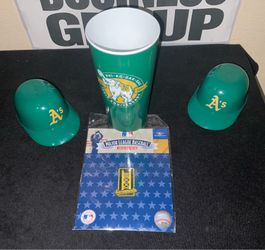 Oakland A's Sacramento Athletics Lot of 4 MLB Mini Helmets x2 125th Anniversary Souvenir Cup Inaugural season patch Brand new Go A’s