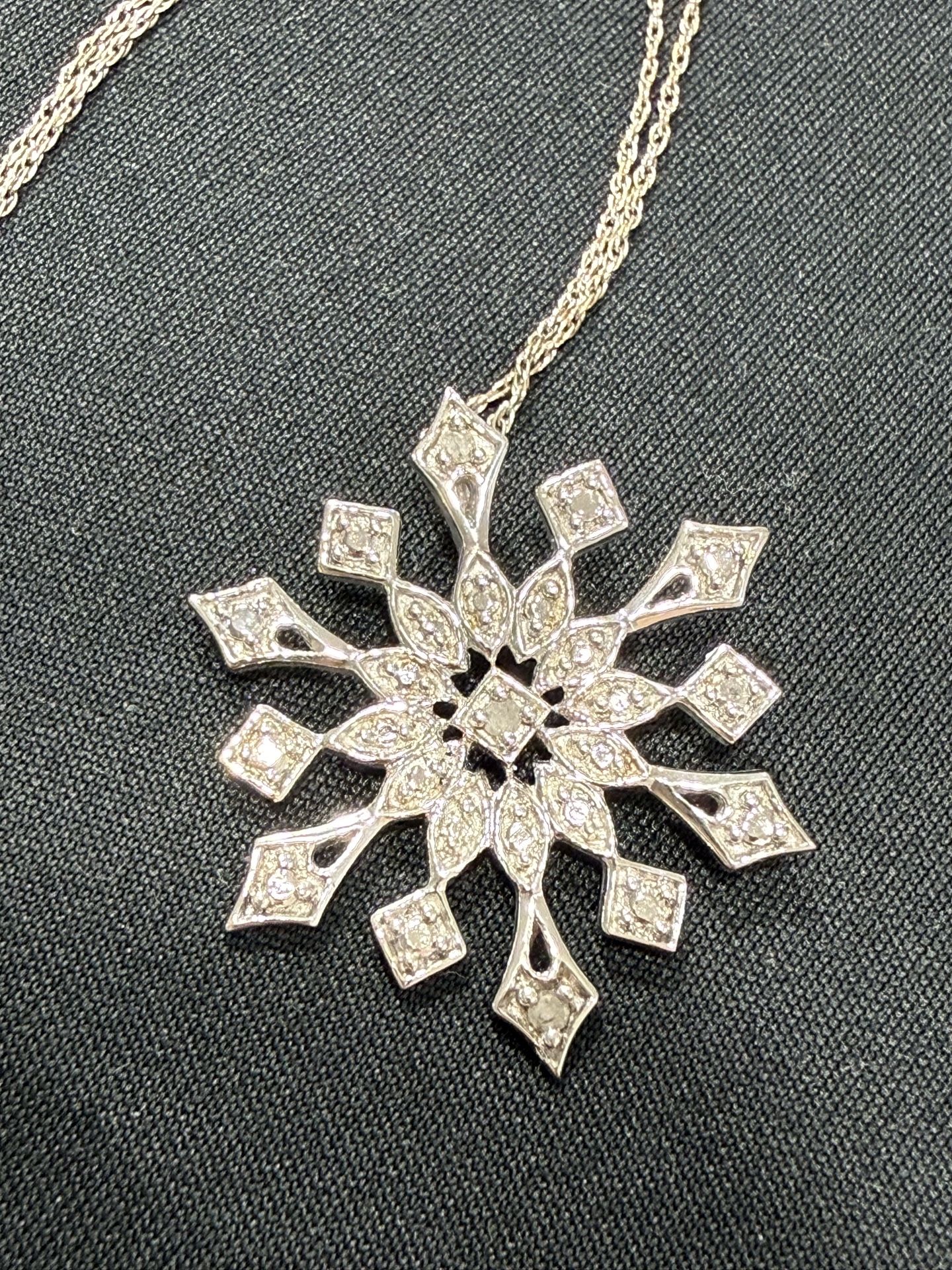 Sterling Silver 925 Diamond Accent Snowflake Christmas Necklace Pendant