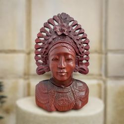 Vintage Polynesian Wood Bust Statue Head Figure Hand Carved Display Decor Prayer Room Indonesian