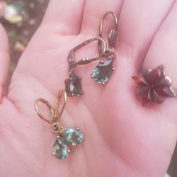 .925 Silver, Sterling With Gold Plate Earrings Vintage Amber Ring