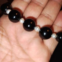 Black Jade Beads And Freshwaters Pearls Necklace