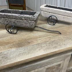 2 Quarry stone Planter wagons for small succulents Artisan hand carved Mexico