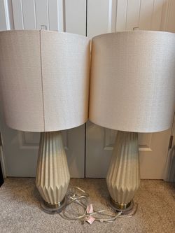 Pair of Tall Table Lamps with Drum Shades