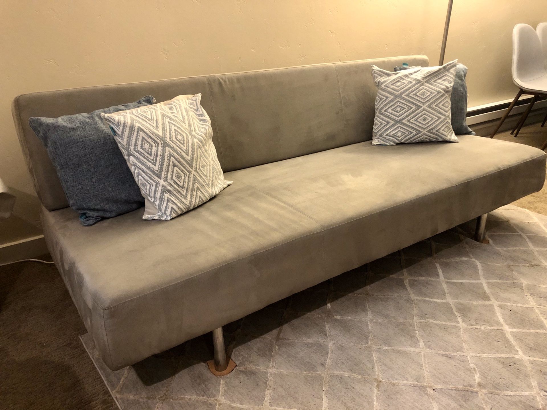 CB2 Grey Suede Futon Couch – Good Condition