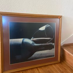 Wine  Glass And Bottle Picture With Frame Non Glare