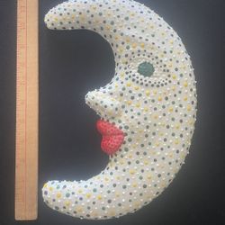 Vintage Polka Dot Crescent Moon Face Ceramic Wall Hanging