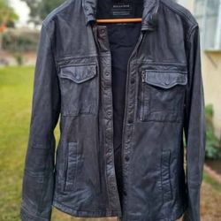 Men's All Saints Jacket XL Blue Distress Vintage Leather Biker