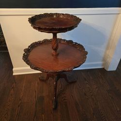 Antique Mahogany 2-Tier Pie Crust Dumbwaiter Table / Tea Table