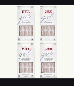 4 Of KISS Gel Fantasy Magnetic Short Square Gel Nails, Glossy Light White, 28 Count
