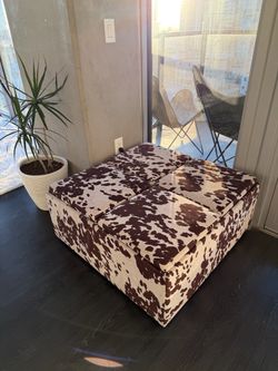 Cowhide Print Storage Ottoman