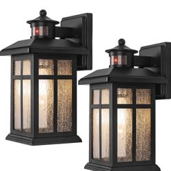 Motion Sensor Outdoor Wall Lights 2 Packs- Updated Dusk to Dawn Outdoor Lighting, Exterior Light Fixtures with E26 Sockets & Tempered Glass, Wall Moun