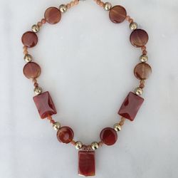 Vintage Chunky Carnelian Polished Multi Shaped Bead Necklace “16” Beautiful