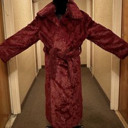 FAUX FUR LONG RED COAT XL ELEGANT REGAL UNIQUE ONE OF A KIND 