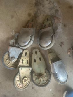 Vintage heavy metal rolling ladder wheels