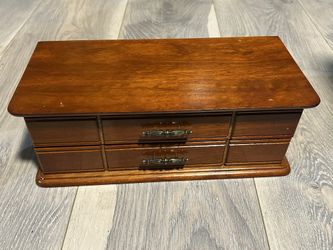 Mele Wooden Jewelry Box 2 Drawers Brass Handles 11.5” Organizer Chest 