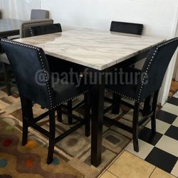 Counter Height Dining Table Set – Marble Top – $550