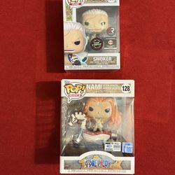 Funko Pop Animation One Piece Nami #128 WONDER CON and SMOKER #1914 GLOW CHASE