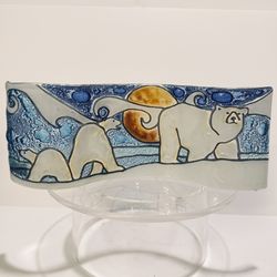 Polar Bears Sun Fused Art Glass Table Decor  Sun Catcher Handmade Plate 10” Wide By Pampeana