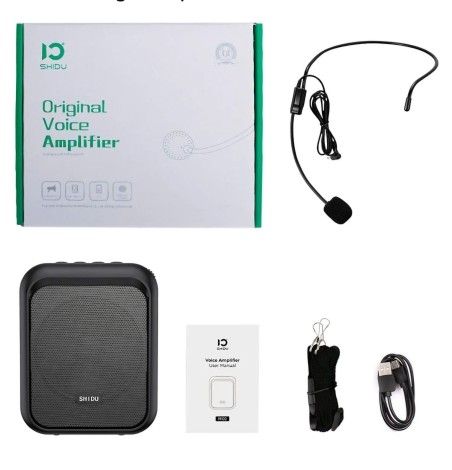 SHIDU Mini Voice Amplifier Portable Rechargeable Bluetooth Speaker with Wired Microphone Headset 10W 1800mAh PA system Supports MP3 Format Audio