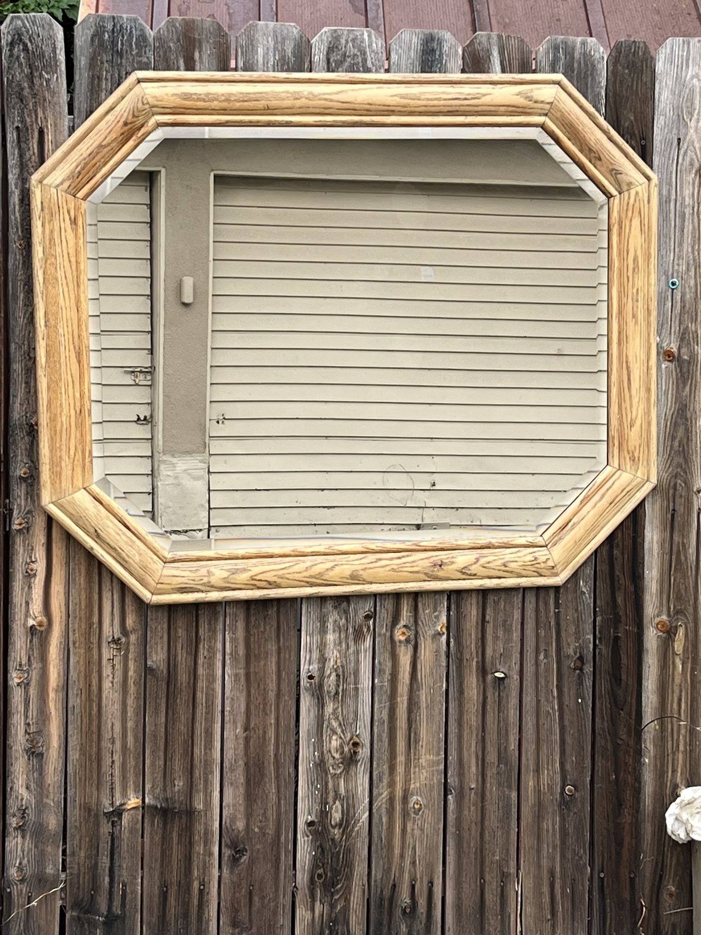 Vintage beveled, antique gold tint, large mirror octagon