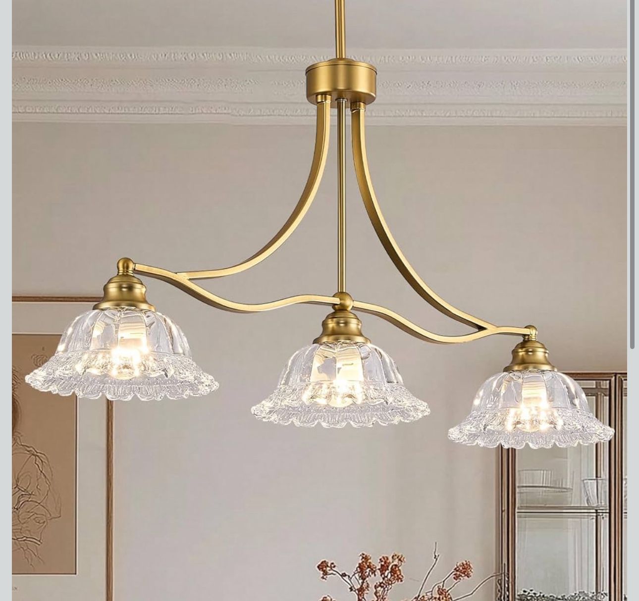 New 3-Light Golden Vintage Pendant Lighting with Flower Glass Shade
