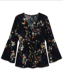 A.n.a. blue floral bell long sleeve wrap blouse, L. EUC.