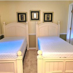 TWIN BED FRAMES..ONLY..REDONE..CREAM..NO MATTRESS 