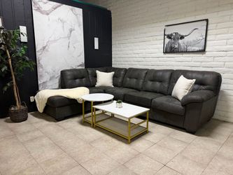 Dark Gray Tufted Sectional Sofa with Chaise