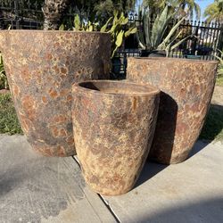 Rustic Lava Planters-Ceramic Pots($455 set of 3)